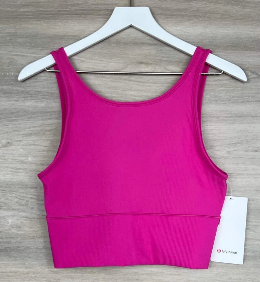 Lululemon Power Pivot Tank Crop Top Ribbed Luxtreme Sz 2/4 Sonic Pink SNCP 28641
