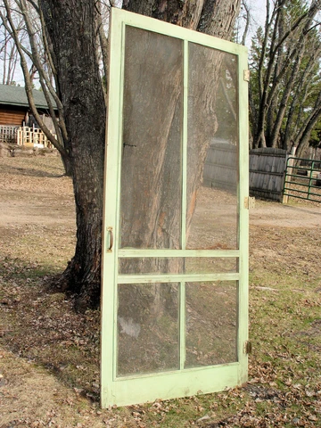 Vintage Wooden Pale Green Painted Country Screen Door Cover