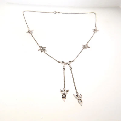 Colar de prata assinado FOE marcasita floral borla arco Lariat Y - Imagem 1 de 4