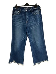 American Eagle Wide Leg Crop Jeans Size EU 46 UK 16 100% Cotton Denim Frayed - Picture 1 of 9