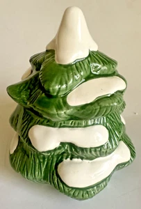 CERAMIC GREEN TWO PIECE TRINKET DISH SNOW COVERED CHRISTMAS TREE 5" (38) - Picture 1 of 9