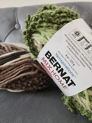 Lot Of 2. BERNAT MIX HOME YARN  FOLIAGE (Green And Cream) BROWN Textured Yarn - Image 1 of 4