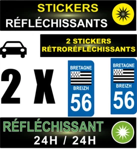 2 STICKERS RÉTRORÉFLÉCHISSANTS STYLE AUTO PLAQUE IMMATRICULATION DÉPARMTEMENT 56 - Bild 1 von 1
