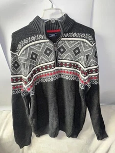 Izod Herren Fair Isles Pullover Gr. L grau 1/4 Zip Pulli Mock Neck Strick nordisch - Bild 1 von 7