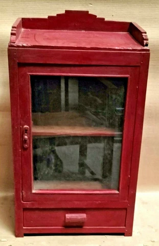Wood Cabinet Restored Curio Display showcase scraped color solid back shabbychic Cover