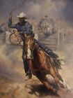 Cowboy Western Art Print Signed Stefan Baumann Roping The Wind Mini Or Postcard