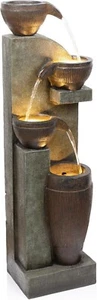 Indoor/Outdoor Floor 4 Tier Fountain LED Lights Cascading Pot Bowl 40" Hi - Gray - Picture 1 of 11