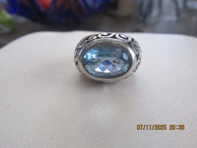ANILLO ARTESANAL DE TOPACIO AZUL CIELO PLATA ESTERLINA 925 TALLA 7 Foto 1 de 4