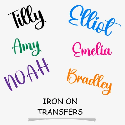 Personalised Iron On Names Custom Text Iron On Fabric Transfers - Image 1 of 4