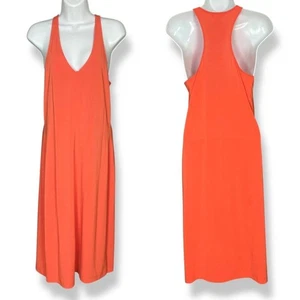 Calvin Klein Kleid Ärmellos Melone Orange Gr. Small V-Ausschnitt MÄNGEL Midi Beachy - Bild 1 von 12