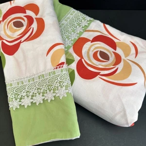 Twin Bettbezug Sham Set Boho Limettengrün Orange Abstrakt Blumen 68x87 Baumwolle - Bild 1 von 24
