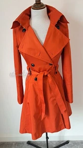 KAREN MILLEN - Burned Orange Double Breasted Silky Trench Coat / Mac - Size 10 - Picture 1 of 23