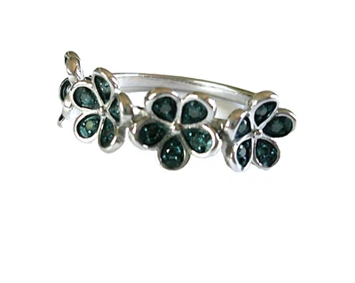 Blue Diamond Flower Ring / size 7 / 925 Sterling Silver / 0.25 ct - Image 1 of 4