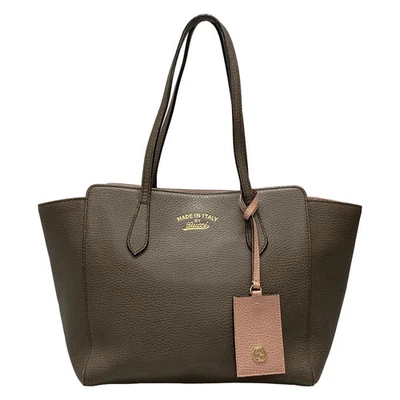 Auth GUCCI Swing 354408 Brown Pink Leather Tote Bag - Image 1 of 4