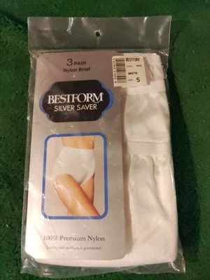 BESTFORM Size 5  "Shine-On" Vintage 100% Nylon Panties White/ 3 Pack - Image 1 of 3