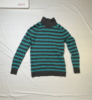 Womens gray/teal striped long sleeve turtle neck sweater, size XS - Image 1 of 4