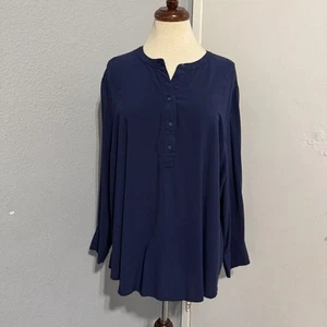 Antigua Blusa Azul Marino Mujer Azul Relajado Abotonada Manga Larga Cuello Mandarín Talla XXL - Imagen 1 de 15