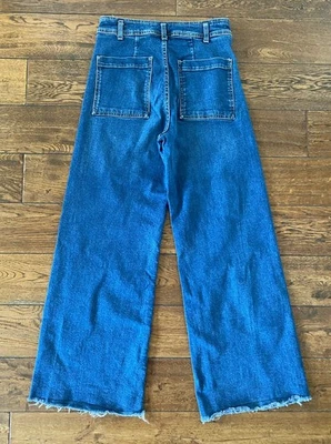 Zara Ladies Mid Blue Wide Leg Stretchy Sailor Jeans Size 12 - Image 1 of 4
