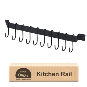 Wrought Iron Kitchen Holder: 10-Hook Wall-Mounted Utensil Rack with Black Fin... - Picture 1 of 7