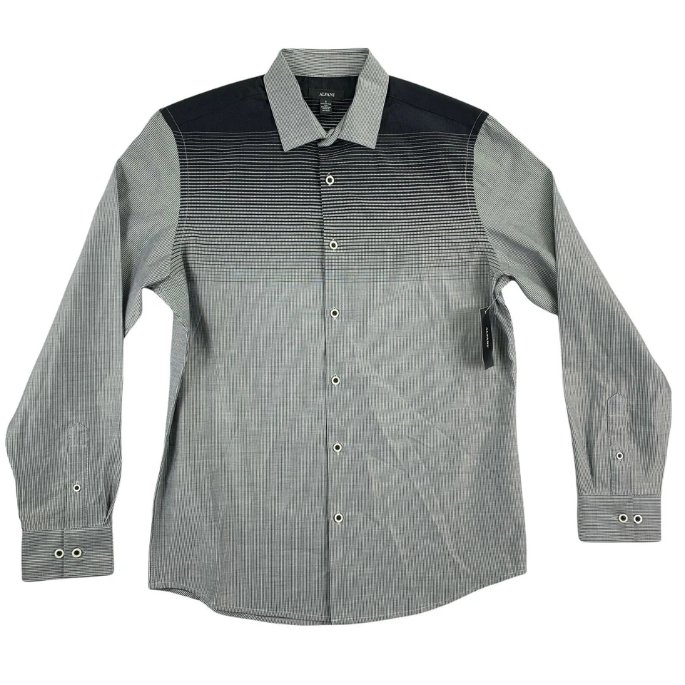 Alfani Mens Croydon Woven Regular Fit Button Down Shirt Black S
