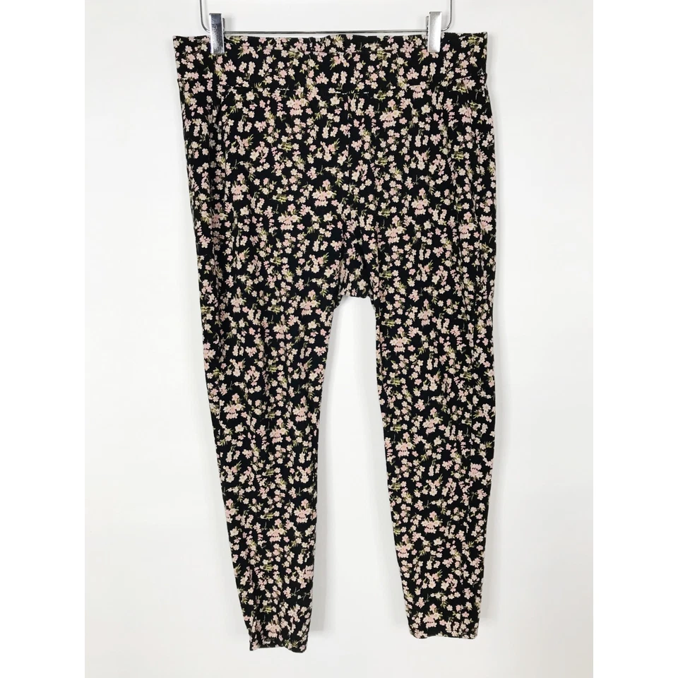 Torrid Leggings Womens 2X 2 Black Pink Floral Stretch Pockets Cottage Peasant - Image 1 of 4