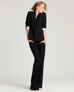 THEORY Gabe B Max C Tailor Negro Elástico Lana 2 Piezas Traje Chaqueta Pantalones, Talla 0 - Imagen 1 de 21