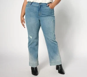Denim & Co. Canyon Retreat Easy Stretch Distressed Wide Leg Jean Antique Indigo - Picture 1 of 6