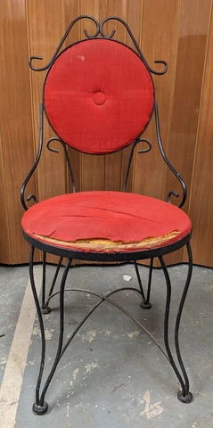 Vintage Black Wrought Iron Ice Cream Parlor Vanity Chair Back Velvet Upholstery Cover