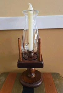 Vintage Wood Table Top Decor Centerpiece Candle Holder With Glass  - Picture 1 of 8