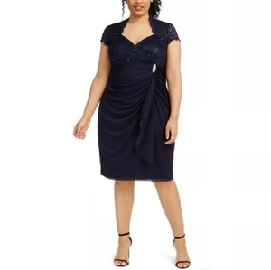 Betsy & Adam Womens Plus 14W Black Lace Short Sleeve Knee Length Dress NWT DA35 - Picture 1 of 6