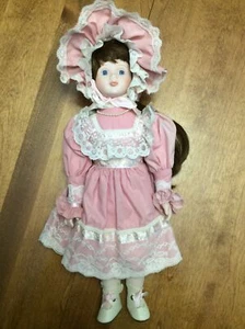 Princess House porcelain doll 16" Pink & Lace Dress w/ Bonnet 1990 Free Shipping - Picture 1 of 2