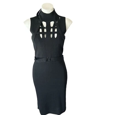 Vestido Suéter Vivienne Tam Talla M Nuevo con Etiquetas Negro Sin Mangas Mezcla de Lana Bodycon Recortes Foto 1 de 4