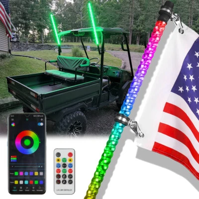 Luces de látigo LED RGB de 3 pies para Kawasaki Mule 3000 3010 4000 persiguiendo con control remoto de bandera Foto 1 de 4
