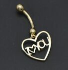 14k Solid Yellow Gold I Love You Heart Belly Button Dangle 14 Gauge 1.40" 1.7gr