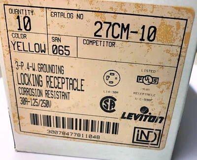 Leviton L14-30R Nuevo Amarillo Especificación Receptáculo Grado CAT# 27CM-10 (Caja de 10) Foto 1 de 4