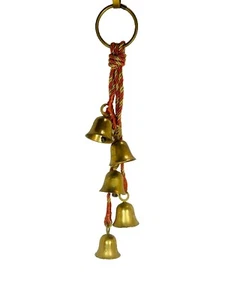 Vtg Hanging Cluster 5 Brass Bells Christmas Decor Door Knob Bells 20” - Picture 1 of 4
