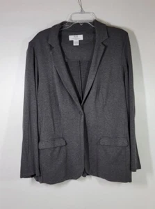 Magaschoni Gray Long Sleeve Stretch 1 Button Pockets Sweater Blazer Women Sz 1X - Picture 1 of 5