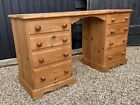 Solid Waxed Pine Kneehole Dressing Table / Desk With Stool
