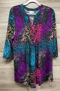 Neu ohne Etikett Serengeti Damen Top Large türkis lila schwarz Blumen Biesen Long Tunika - Bild 1 von 9