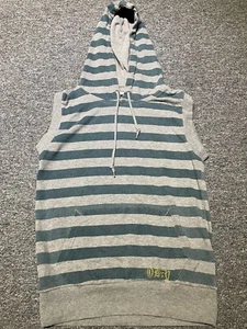 OBEY Sleeveless Stripe Hoodie Size Medium Shepard Fairey Green/Grey Stripe - Picture 1 of 5