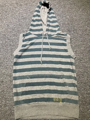 OBEY Sleeveless Stripe Hoodie Size Medium Shepard Fairey Green/Grey Stripe - Image 1 of 4
