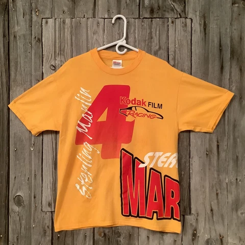 Vintage Sterling Marlin 4 Mens T-Shirt Yellow Kodak Film 1997 NASCAR USA L Cover