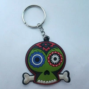Colorful Skull Bone Keychain Keyring 2x2.25 Inches - Picture 1 of 6