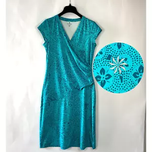Athleta Nectar Faux Wrap Dress Sz M Tall Turquoise Floral Paisley Athleisure - Picture 1 of 10
