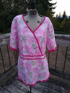 Disney XXL 2XL Tinkerbell Cotton Scrub Top Ruffles Tie Back - Picture 1 of 5