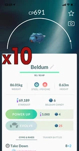 10x Beldum Pokemon Bundle !! Good Chance of Lucky and Good IVs !! Go - Picture 1 of 1
