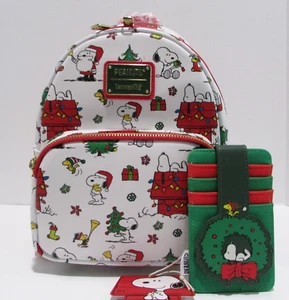 Loungefly Peanuts Snoopy Mini Rucksack Weihnachten Woodstock & Kartenetui Neu mit Etikett - Bild 1 von 14