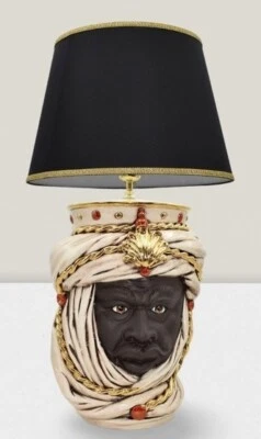 Tischleuchte Keramik Caltagirone Leuchten Moors kopf Männchen Licht Groß - Bild 1 von 3
