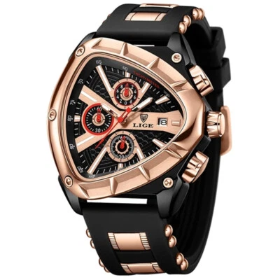 LIGE Men Watch Irregular Triangle Wristwatch Boy Sport Watch Male Silicone Watch - Image 1 of 4