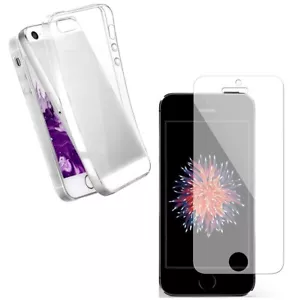 For APPLE IPHONE 5 5S 5C SE TEMPERED GLASS SCREEN PROTECTOR + CLEAR TPU GEL CASE - Picture 1 of 12